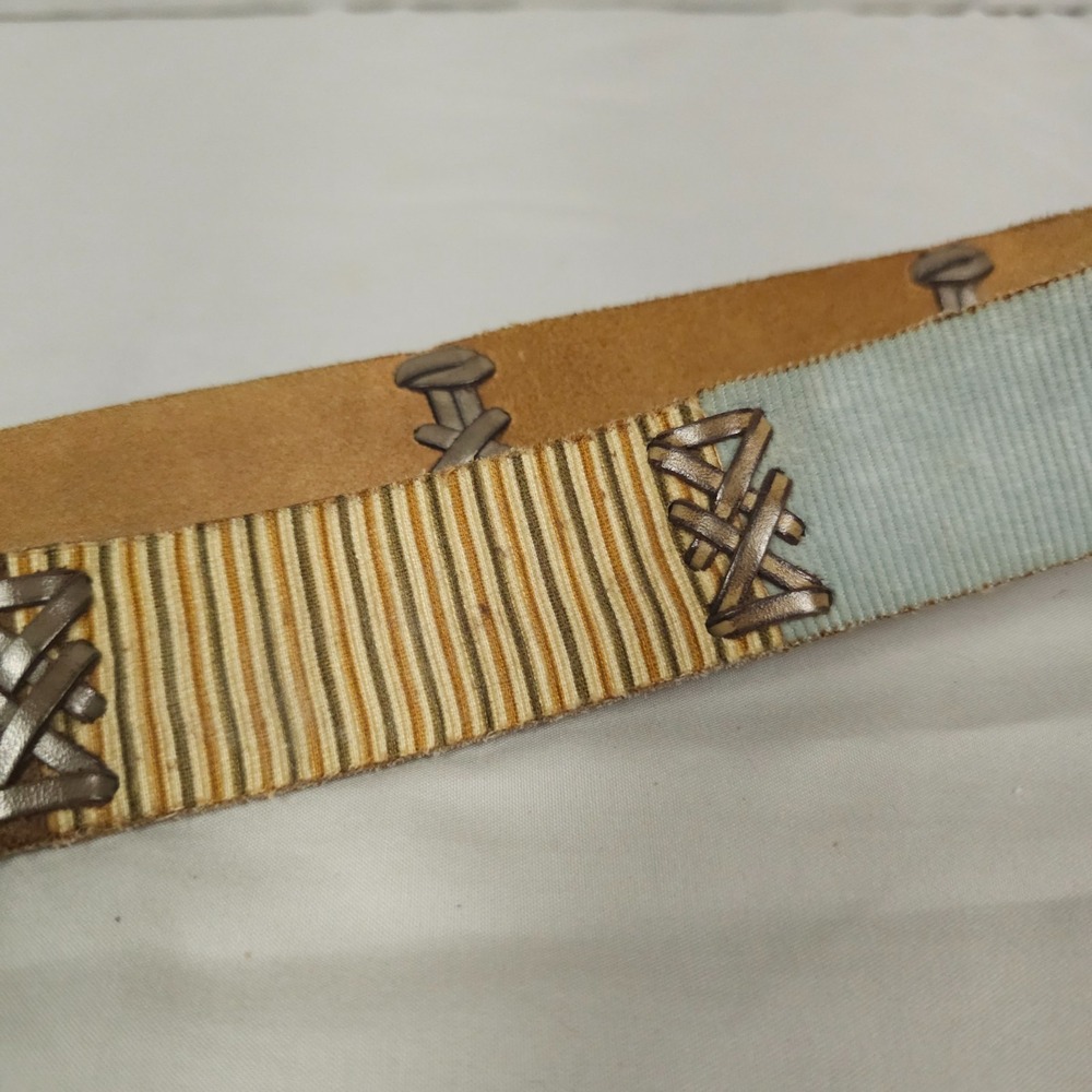 Vintage Lucky Brand Leather Belt Women 30 Inch Length Leather Corduroy Patchwork - Picture 6 of 15